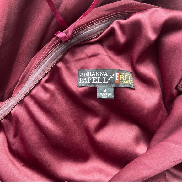 Adrianna Papell Burgundy One Shoulder Sleeveless Beaded Ruched Long Prom Dress - Picture 10 of 12